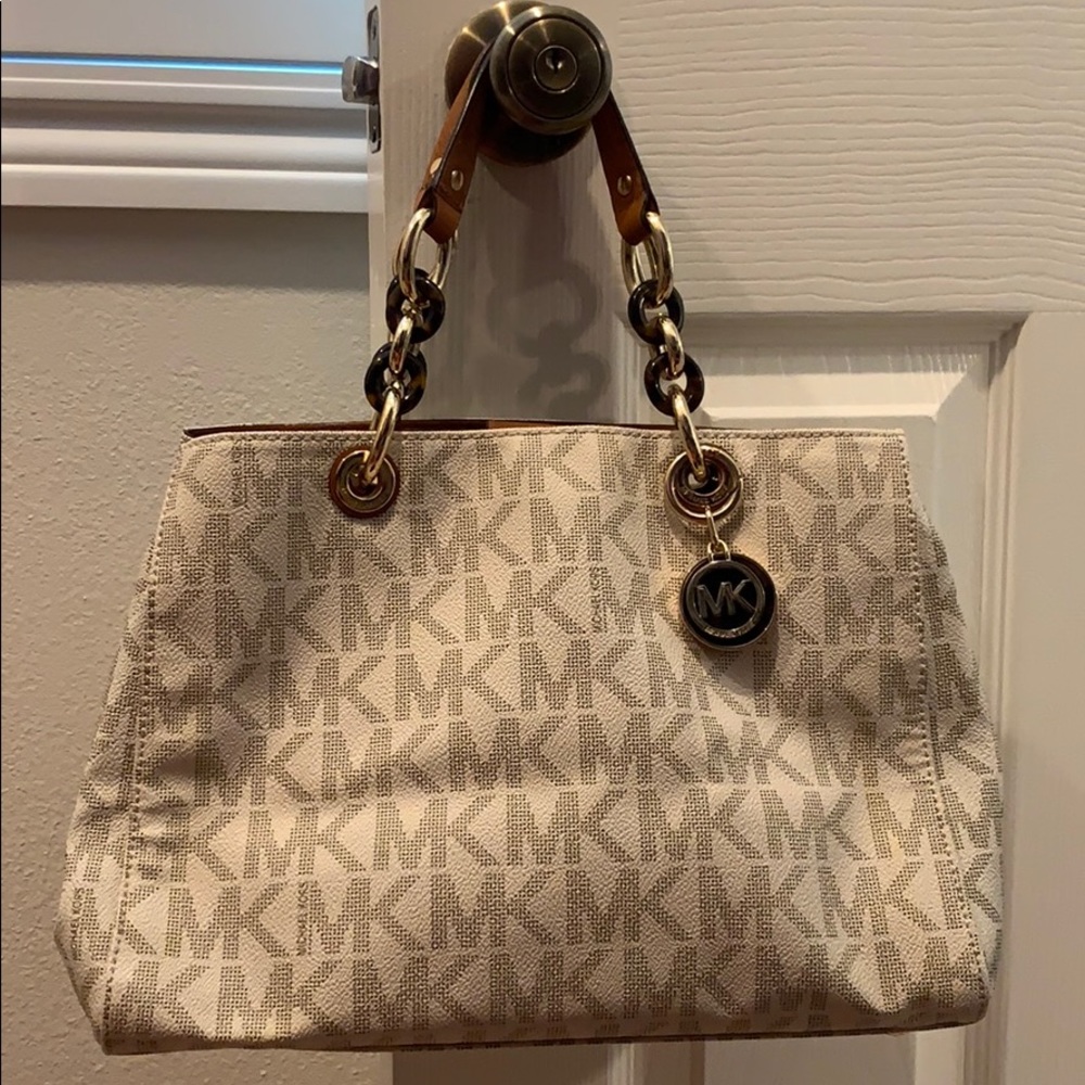 Michael Kors cream/gold/brown hand purse